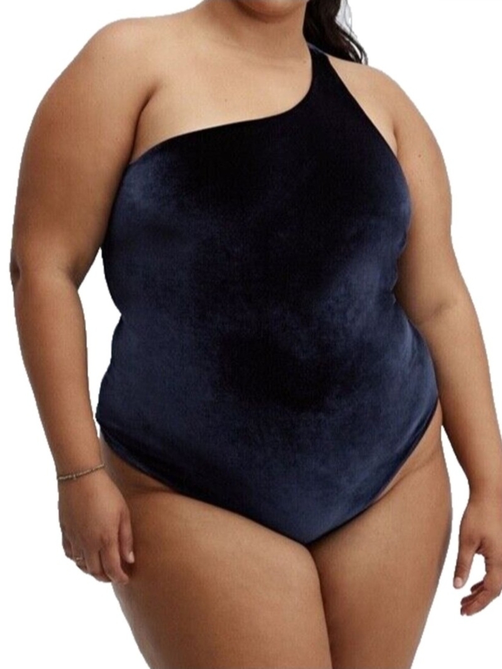 Fabletics Gigi One-Shoulder Bodysuit 2XL Solid Navy Blue Opaque Moderate
